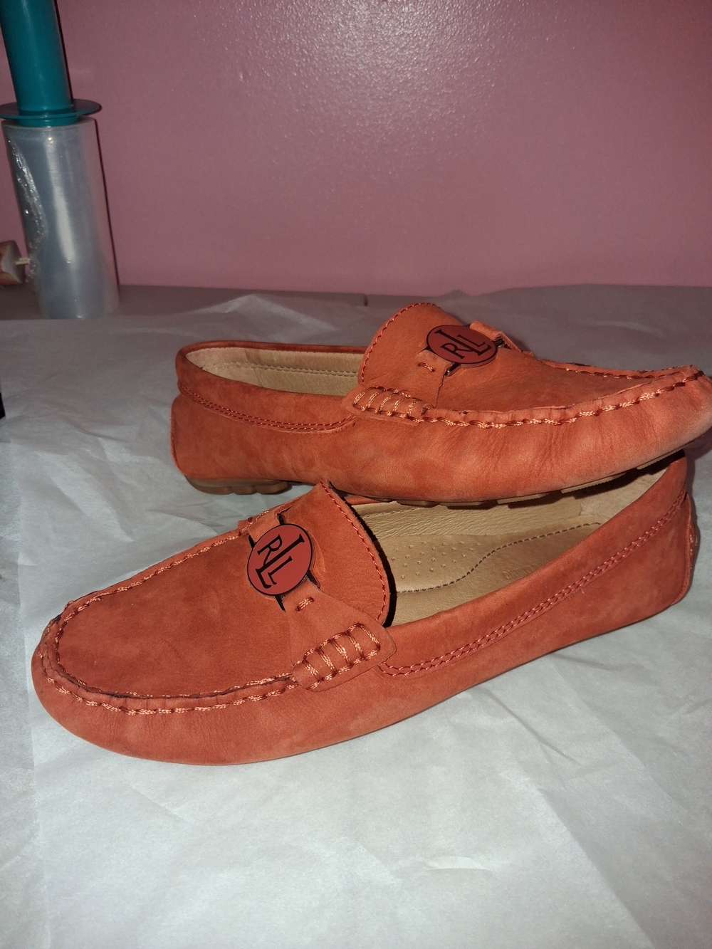 Ralph Lauren Orange Suede Driving Loafers
